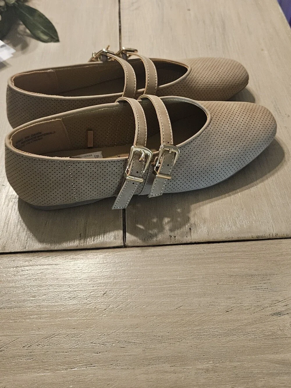 Report Beige Double-Strap Perforated Ballet Flats